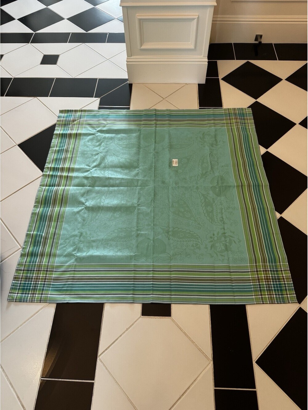 Le Jacquard Francais Primrose Bordier Paisley Turquoise Plaid Sm Tablecloth NWT